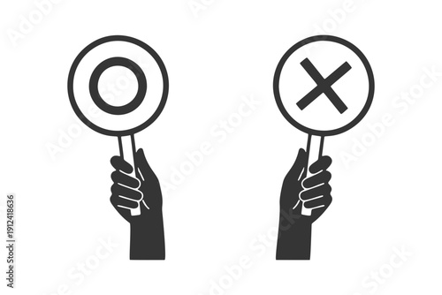 〇×札を持つ手のシルエットアイコン