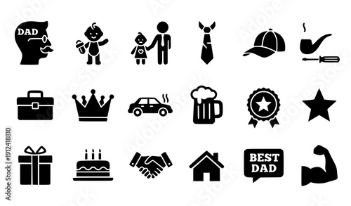 Modern Father's Day Solid Icons Pack – Dad Celebration Symbol Collection