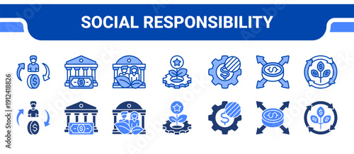 Social Responsibility Icon Collection,  featuring Social responsibility, Governance, ESG, Sustainable development, Transparency, Impact, Sustainable.