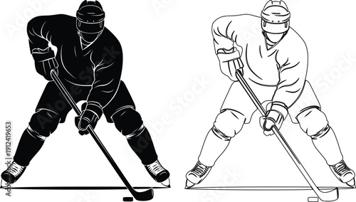 Two ice hockey players engaged in a game with opposing teams