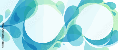 Panoramic Vector Banner Illustration of Water Conservation with Abstract Blue and Green Droplet Patterns, Liquid Splashes, and Circular Copy Space for Environmental Sustainability Campaigns