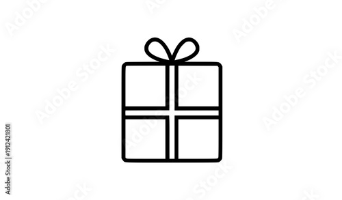 Gift box outline icon vector black line present symbol isolated on transparent background