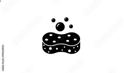 Cleaning sponge with bubbles icon black glyph vector isolated on transparent background