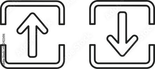 Simple icon set upload download arrows in boxes vector simple graphics for data transfer and communication vector