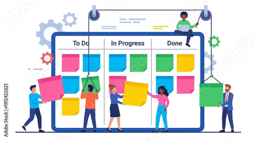Business Team Organizing Tasks with Kanban Board for Efficient Workflow