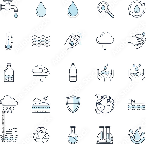 Collection of simple hand drawn outline icons representing environmental protection nature sustainability and resources vector