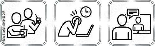 Vector icons representing stress overwork collaboration and online communication challenges vector