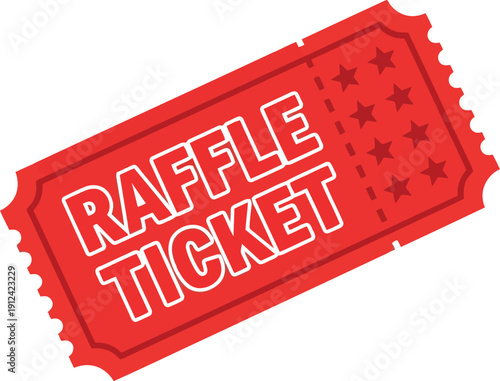 Red raffle ticket for chance event or lottery game illustration simple graphic design vector