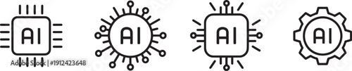 Set of ai vector silhouette design bundle artificial intelligence icons