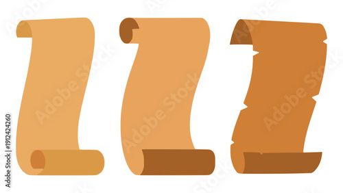 set of old parchment paper vintage artifact scroll flat color vector illustration template design