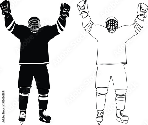 Contrast of ice hockey and field hockey player attire in victory poses
