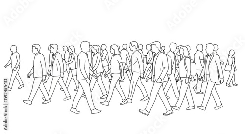 Group of People Walking in Line.