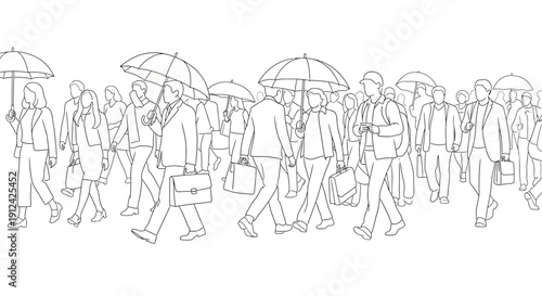 People Walking with Umbrellas in Rain.