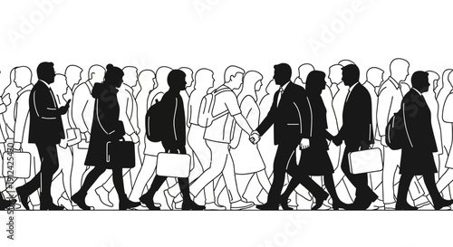 Business People Walking with Briefcases in Crowd.