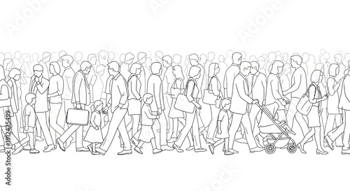 Crowd of People Walking in Various Directions.