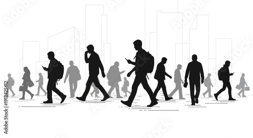 Silhouetted Business People Walking in City.