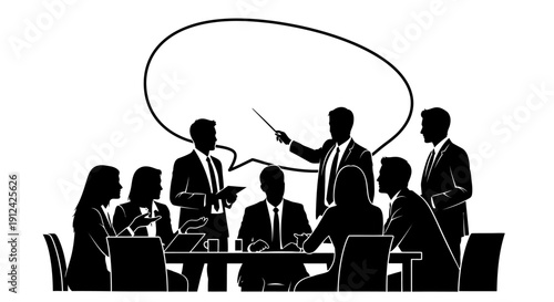 Business Professionals in Meeting with Speech Bubble.