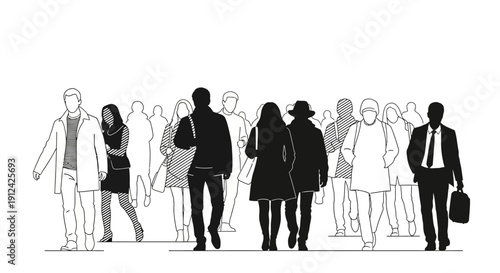 Silhouette of People Walking in Business Attire.
