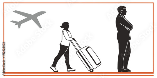 A traveler with luggage being inspected by airport security personnel