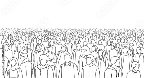 Crowd of People Illustrated in Black and White.