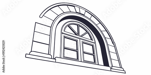 A semi-circular window with a decorative arch above it on a building facade