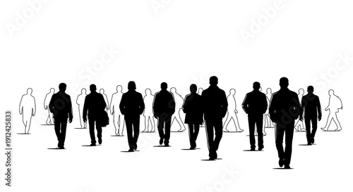 Silhouetted Men Standing in a Line.