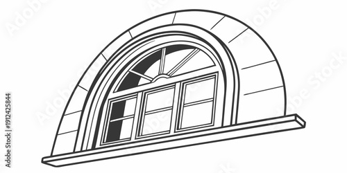 A semi-circular window with a decorative transom above it