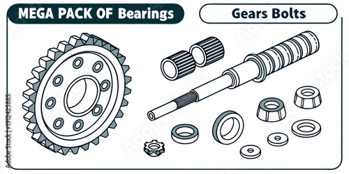 A variety of bearings and tools displayed in a mega pack by geary bearings.