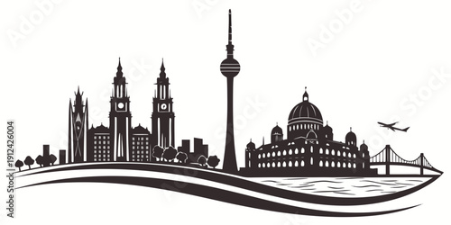 Skyline illustration of berlin germany with notable landmarks and buildings