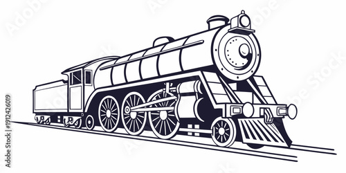 A vintage steam locomotive with a detailed front and side view.