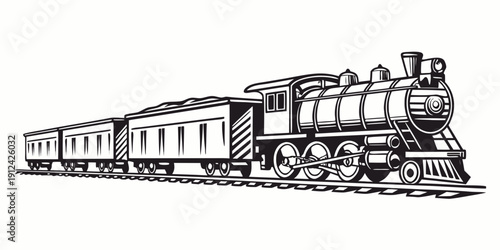 A vintage steam locomotive pulling passenger cars along a railway track