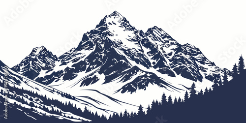 Majestic snow-covered mountain range with a dark blue sky backdrop