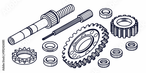 A variety of gears and mechanical components displayed on a flat surface