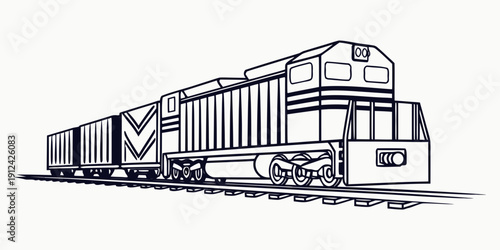 A detailed sketch of a train with visible wheels and cargo containers.