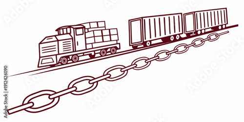 A detailed illustration of a train with a chain link on the tracks