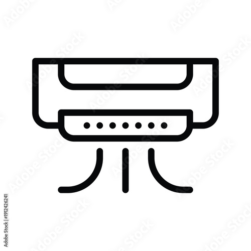A clean line art illustration of a wall-mounted air conditioner unit, symbolizing cooling and climate control. Single Line Icon.