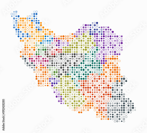 Iran, shape of the country build of colored cells. Digital style map of the Iran on white background. Small size circle blocks. Trending vector illustration.