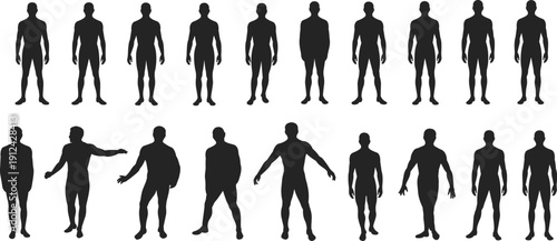 Black Vector Silhouettes of Men in Various Standing and Athletic Poses Isolated on White Background for Fashion Anatomy and Character Design Graphic ProjectsBla  