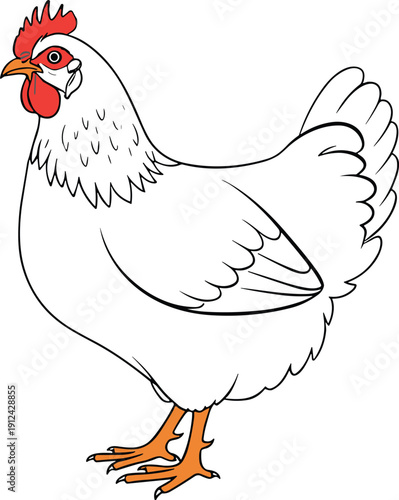 Cartoon chicken farm animal illustration, poultry clipart, livestock icon, agriculture symbol, educational drawing for children learning