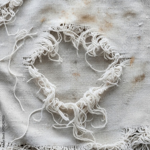 Close-up of a Worn and Frayed White Fabric.