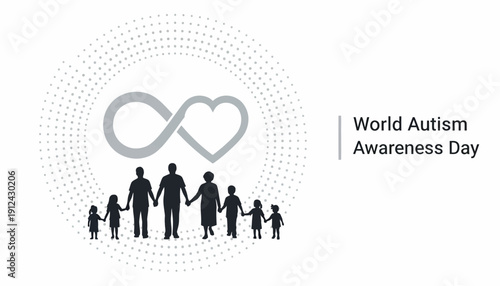 Autism Awareness Family Silhouette with Infinity Heart Symbol