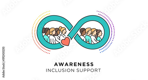 Autism Awareness Infinity Symbol with Diverse People and Heart Icon