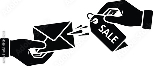 Hands Exchanging Sale Tag and Envelope for Promotional Offers or Discounts