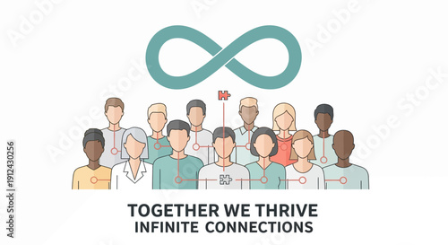 Diverse Group of People with Infinity Symbol - Infinite Connections and Teamwork Concept