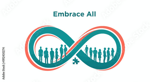 Embrace All: Diverse People Silhouette in Infinity Loop with Puzzle Piece