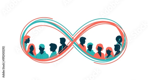 Diverse people silhouettes inside infinity symbol, unity and inclusion concept