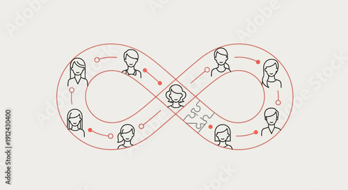 Infinite Loop of People and Puzzle Pieces - Teamwork and Connection