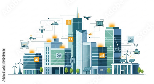 Smart cityscape with sustainable architecture and technology integration
