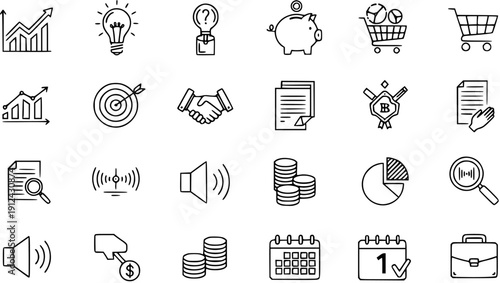 Business and Finance Icons: Growth, Ideas, Savings, Shopping, Documents, Success, Analytics,  More