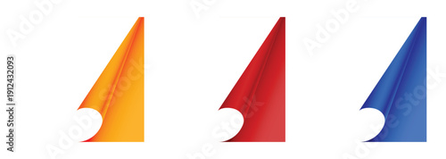 Page with curled edge corner, rolled up stickers, peel banners.